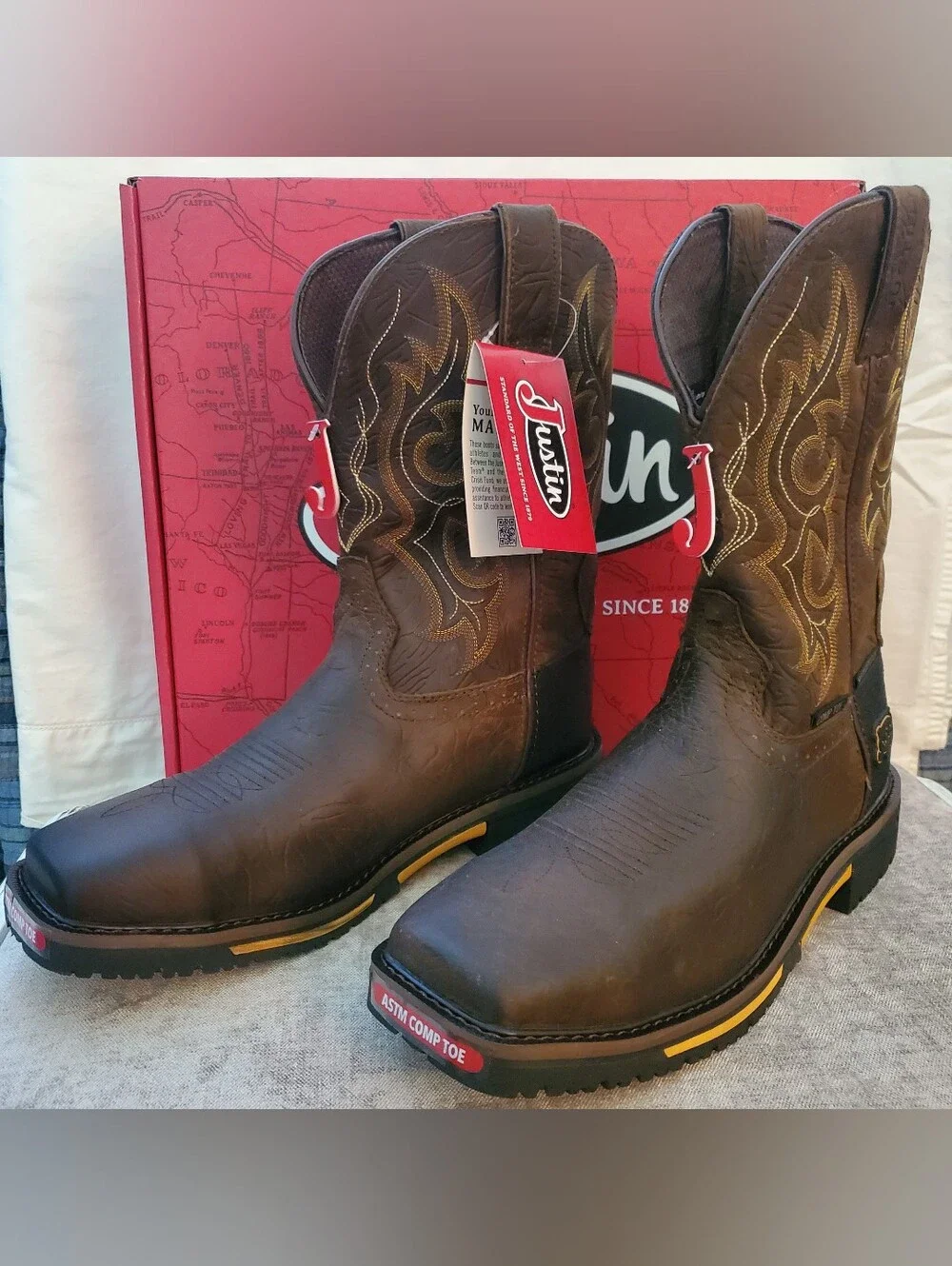 Justin Joist Aged Brown Water Buffalo Men's Size 11D NIB